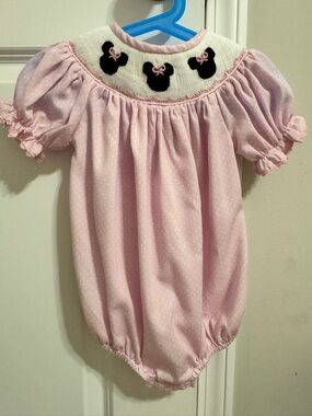 Pink Baby Girls' Smocked One-Piece with Black Mouse Silhouettes